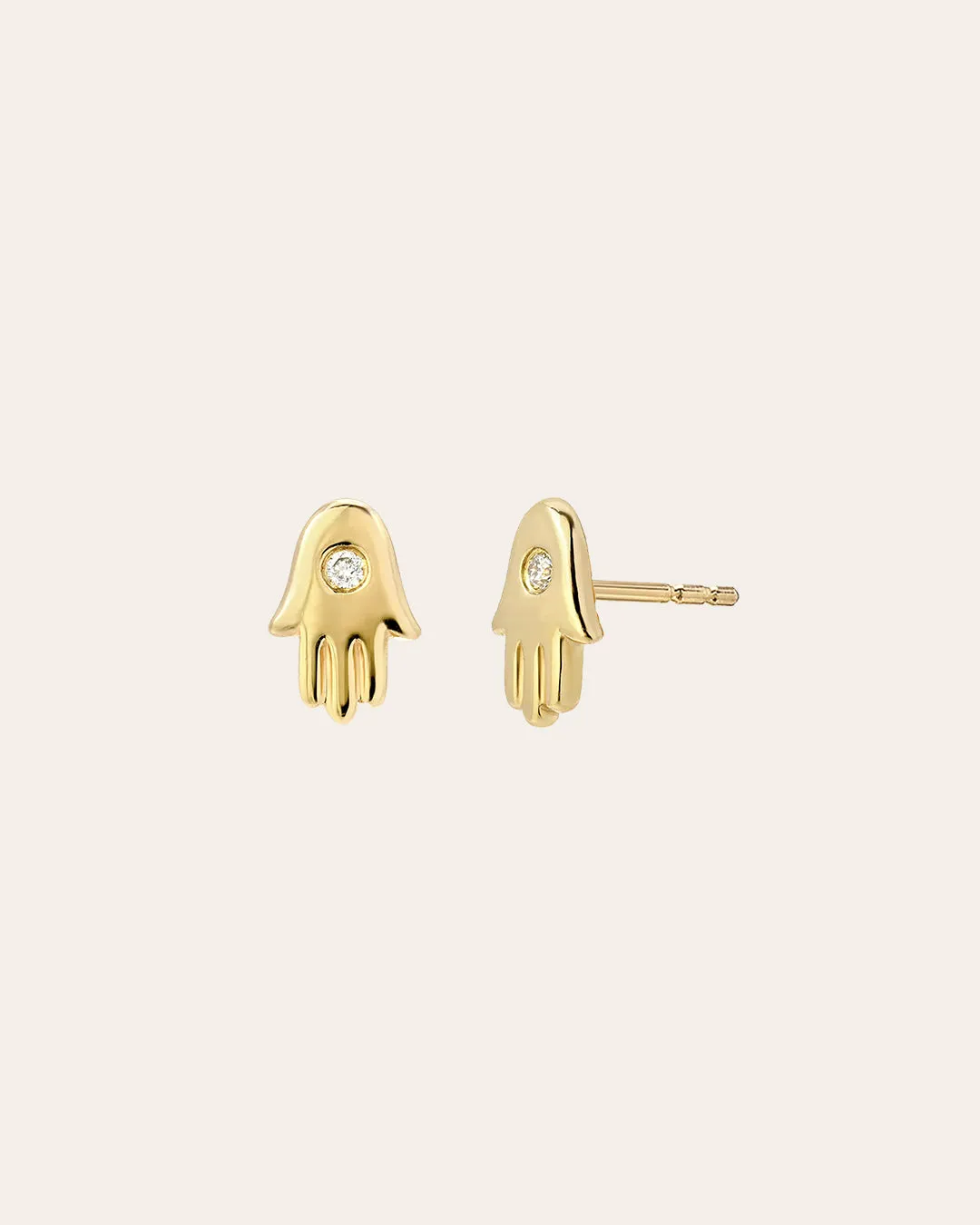 14k Gold Diamond Hamsa Stud Earrings