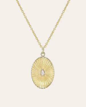 14k Gold Pleated Oval With Pear Diamond Necklace