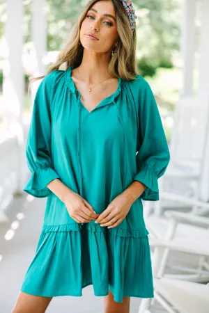 Always In The Lead Lagoon Green Linen Dress