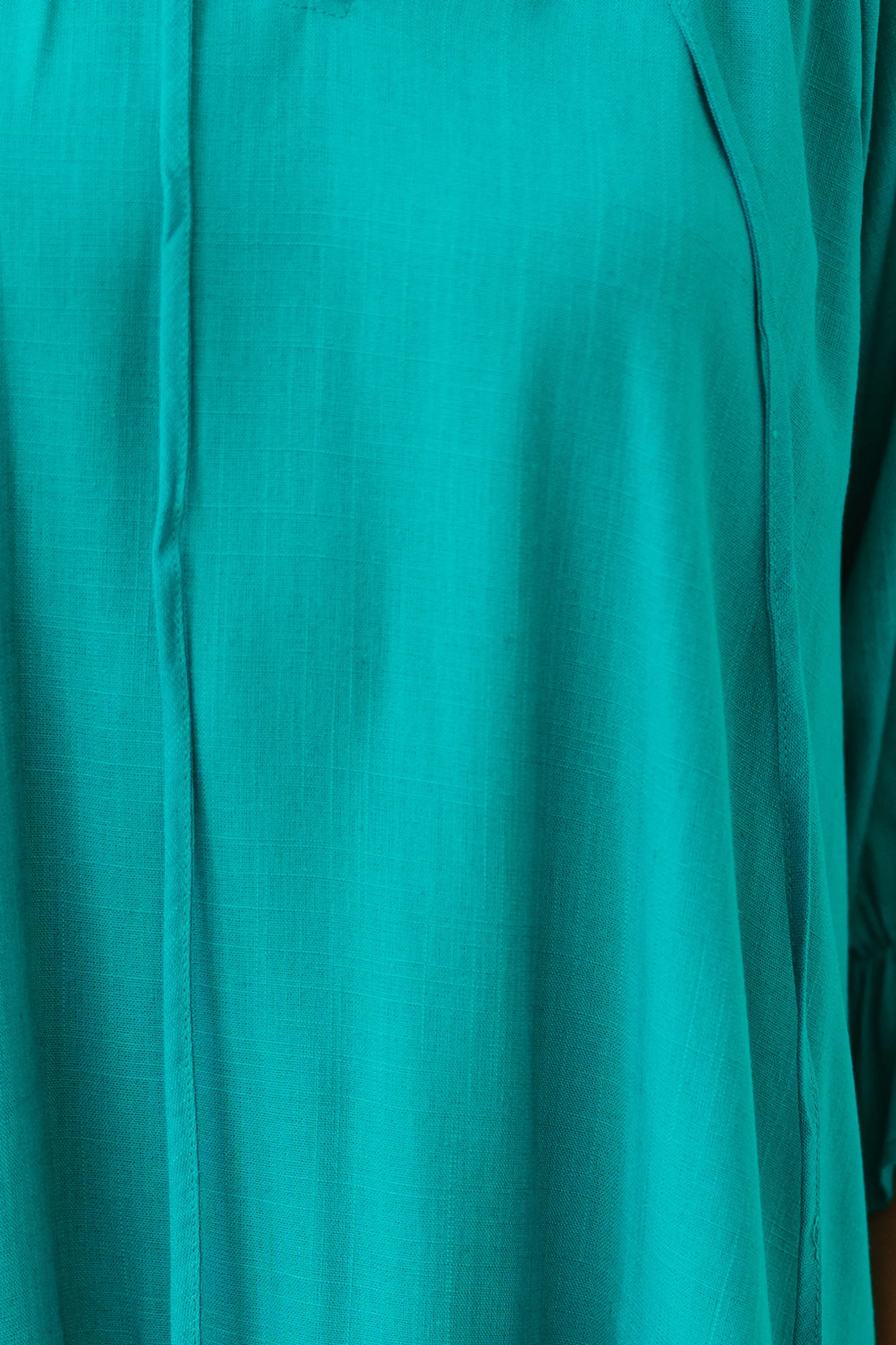 Always In The Lead Lagoon Green Linen Dress