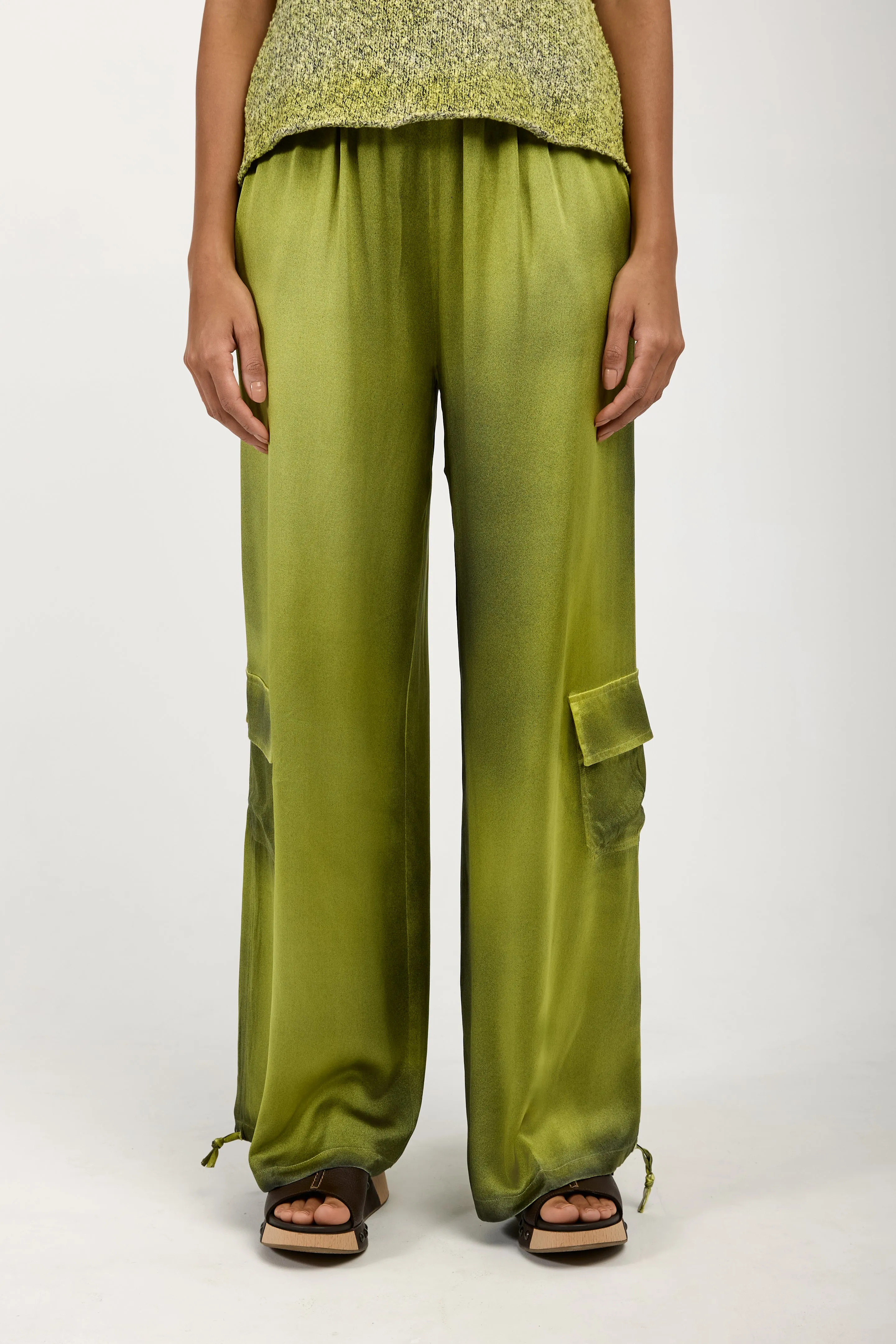 Batik Camou Silk Trouser Pant in Lime