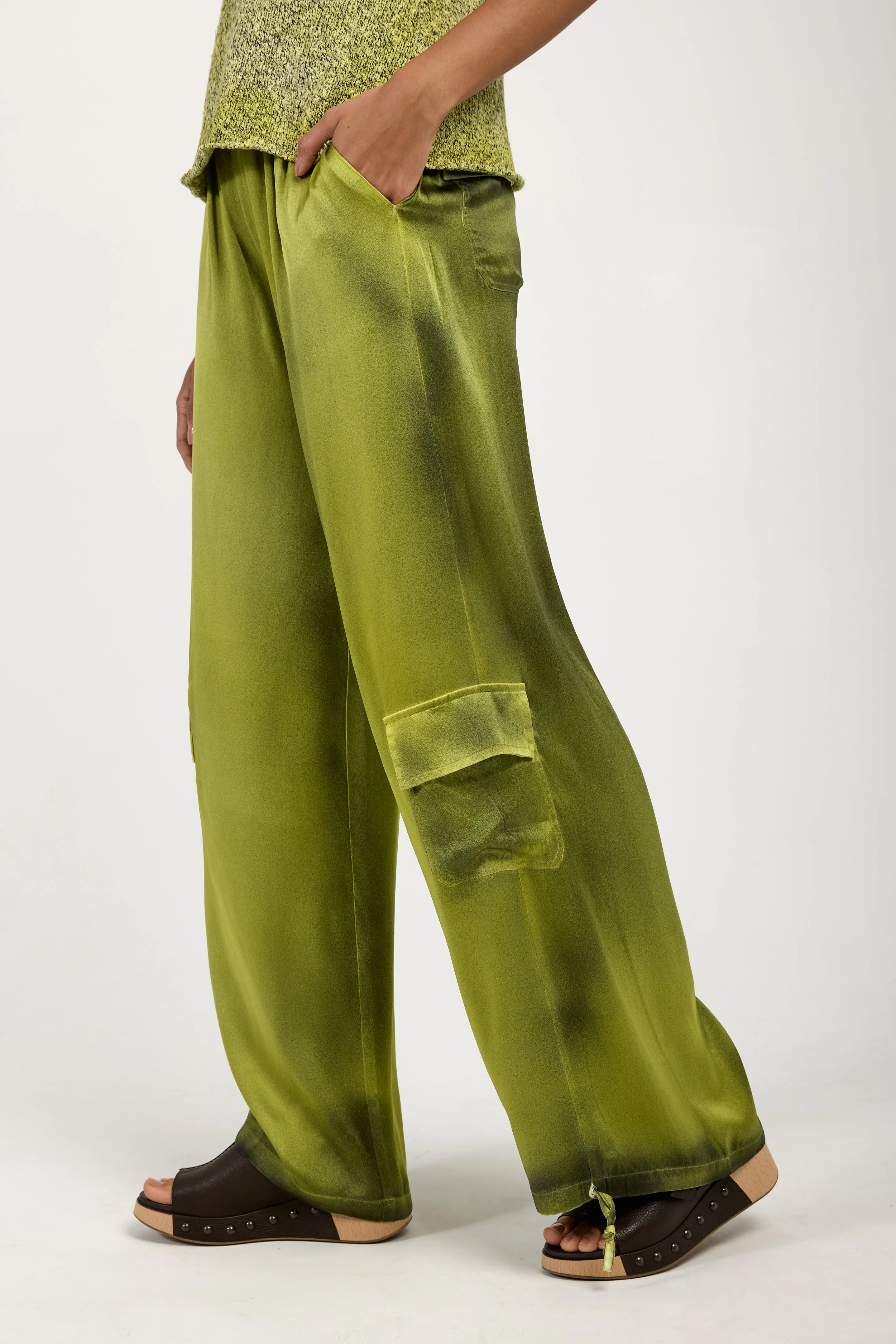 Batik Camou Silk Trouser Pant in Lime