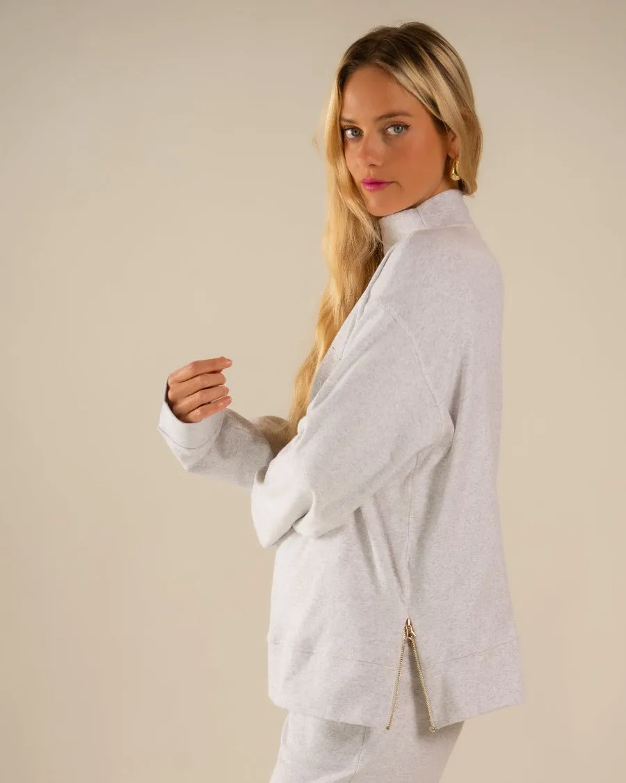 Bella Interlock Mock Neck Ice Grey