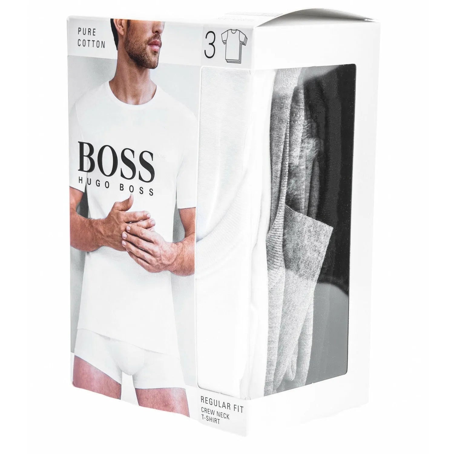 BOSS 3 Pack Crew Neck T-Shirt in White Black Grey