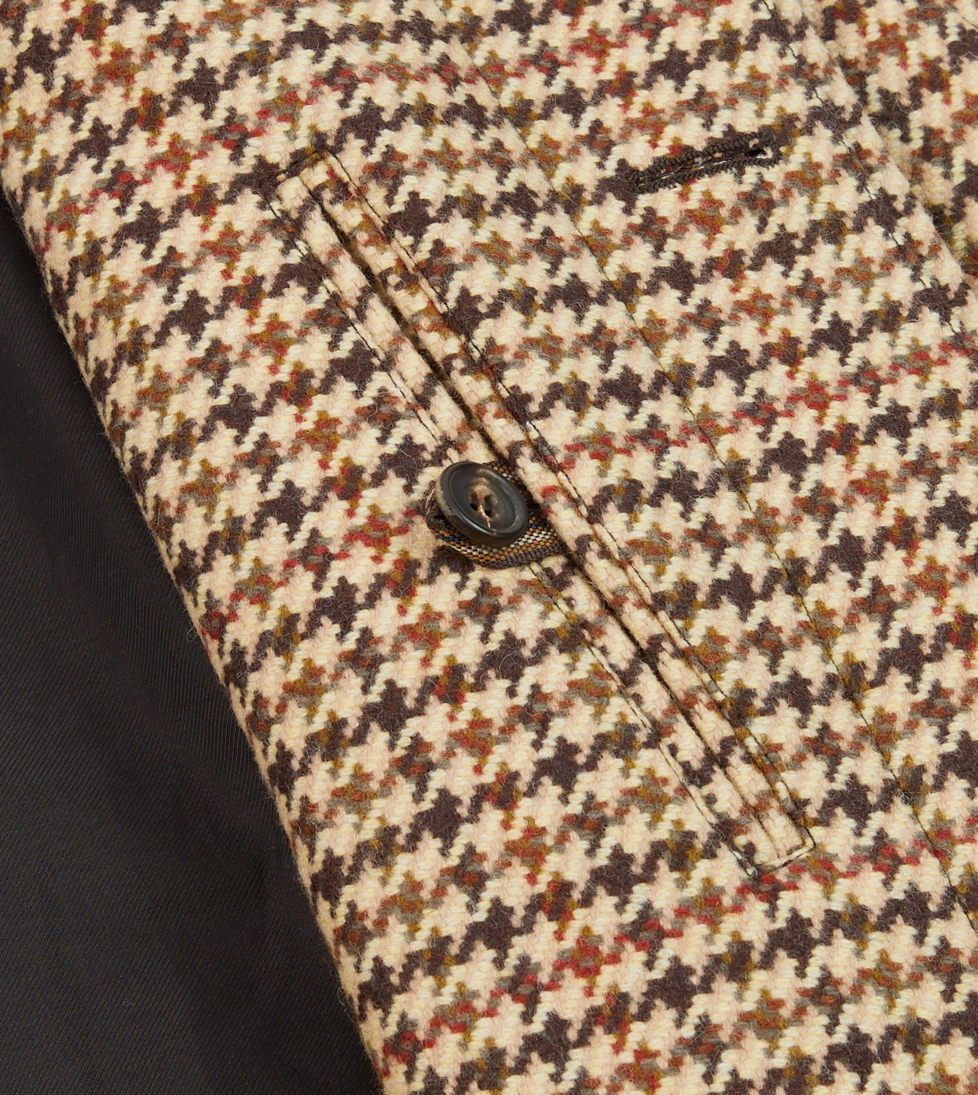 Brown Houndstooth Check Wool Raglan Coat