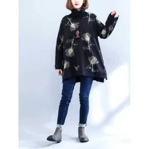 Casual Women High Collar Printed Sweatshirts