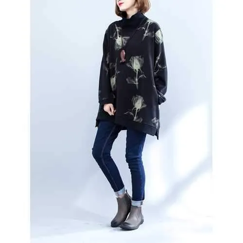 Casual Women High Collar Printed Sweatshirts