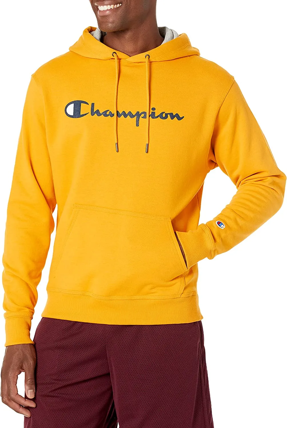 Champion Men's Script Logo Powerblend Fleece Pullover Hoodie