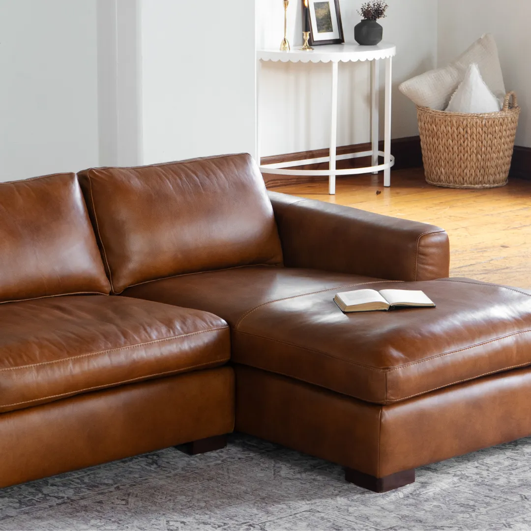 Charlestown 124" Camel Leather Chaise Sectional