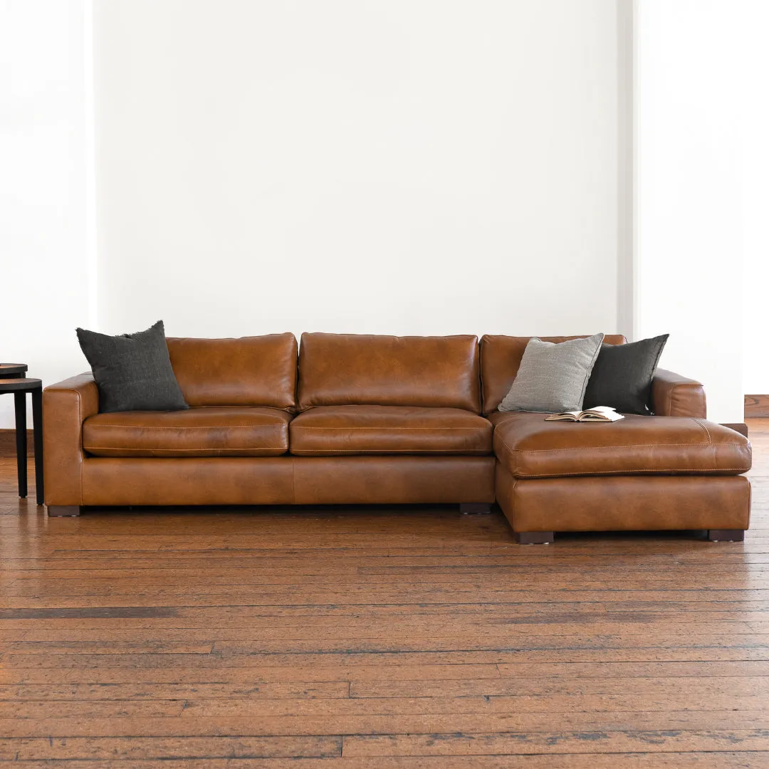 Charlestown 124" Camel Leather Chaise Sectional