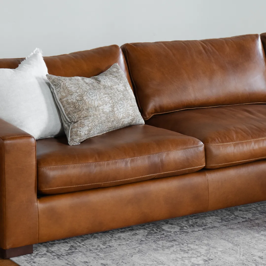 Charlestown 124" Camel Leather Chaise Sectional