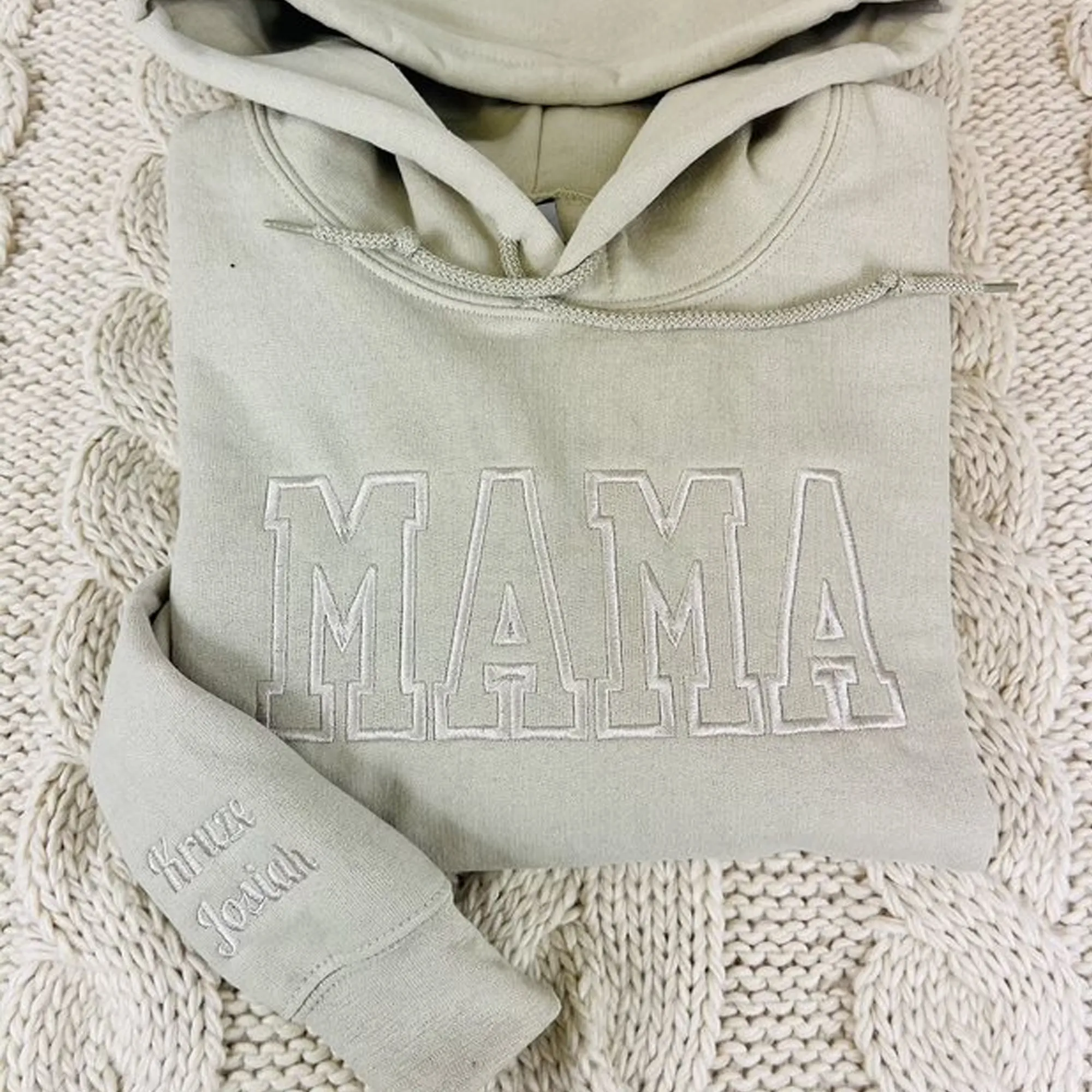 Custom Mama Neutral Varsity Sweatshirt or Hoodie - Embroidered