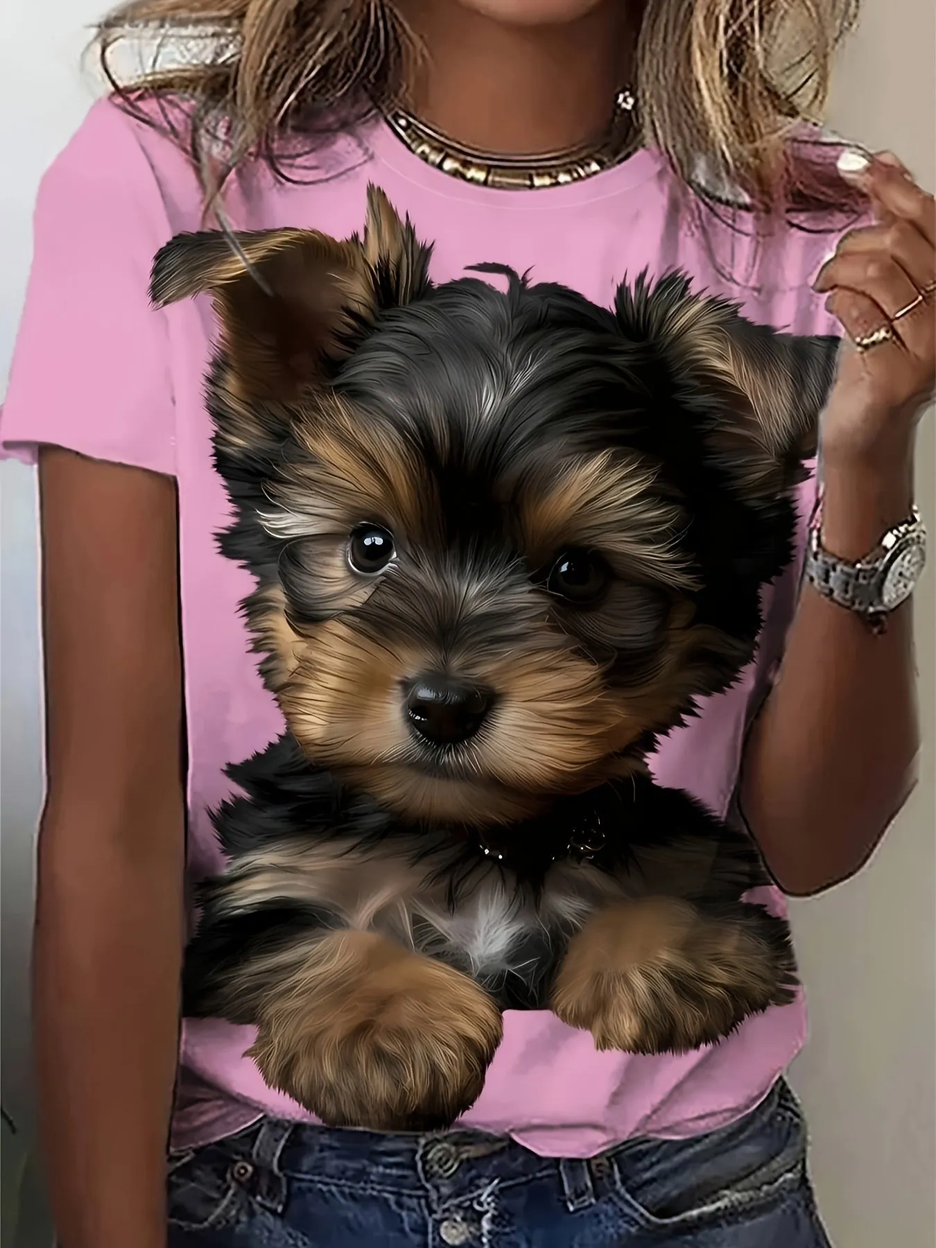 Cute Puppy Print Tee Perfect for Spring  Summer Fashion