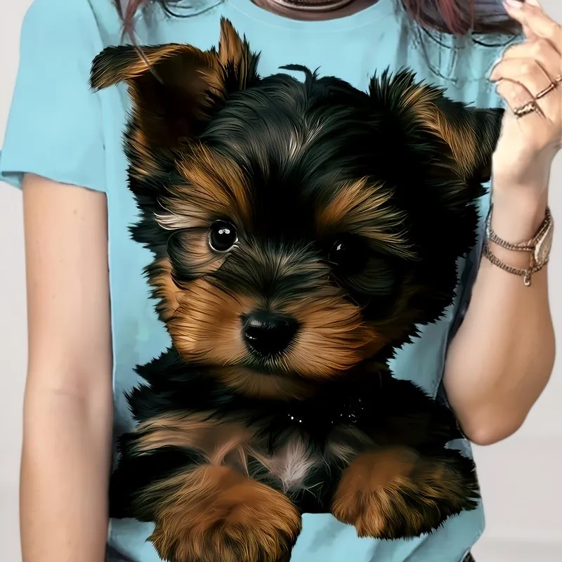 Cute Puppy Print Tee Perfect for Spring  Summer Fashion