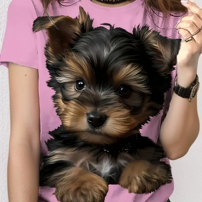 Cute Puppy Print Tee Perfect for Spring  Summer Fashion