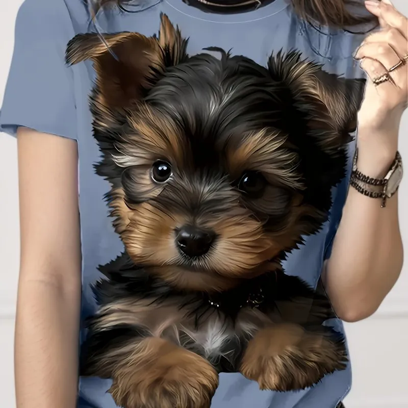 Cute Puppy Print Tee Perfect for Spring  Summer Fashion