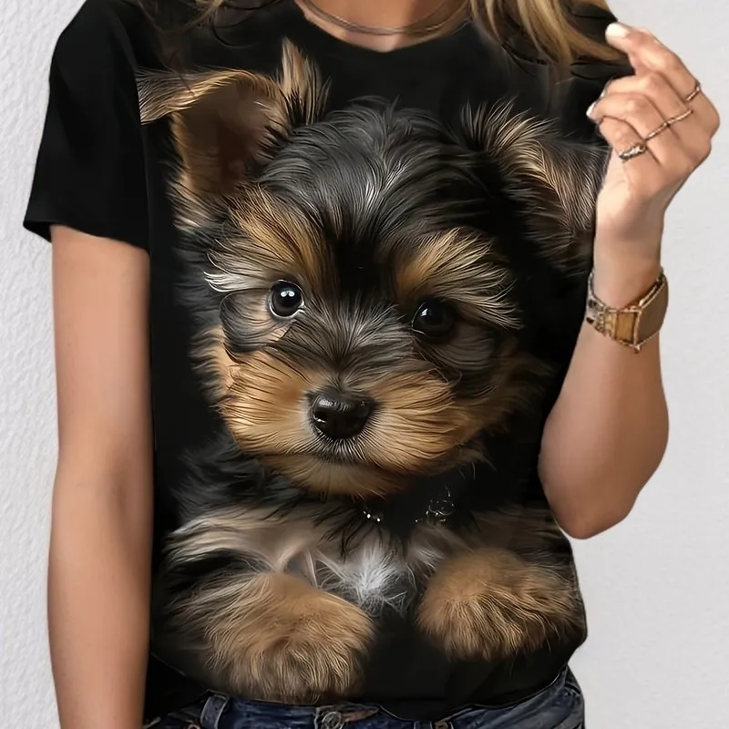 Cute Puppy Print Tee Perfect for Spring  Summer Fashion