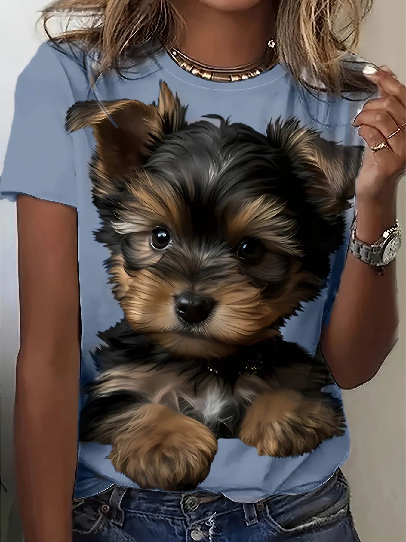 Cute Puppy Print Tee Perfect for Spring  Summer Fashion