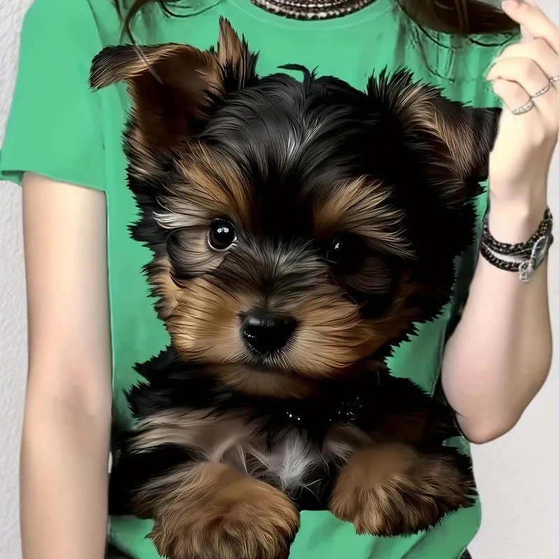 Cute Puppy Print Tee Perfect for Spring  Summer Fashion