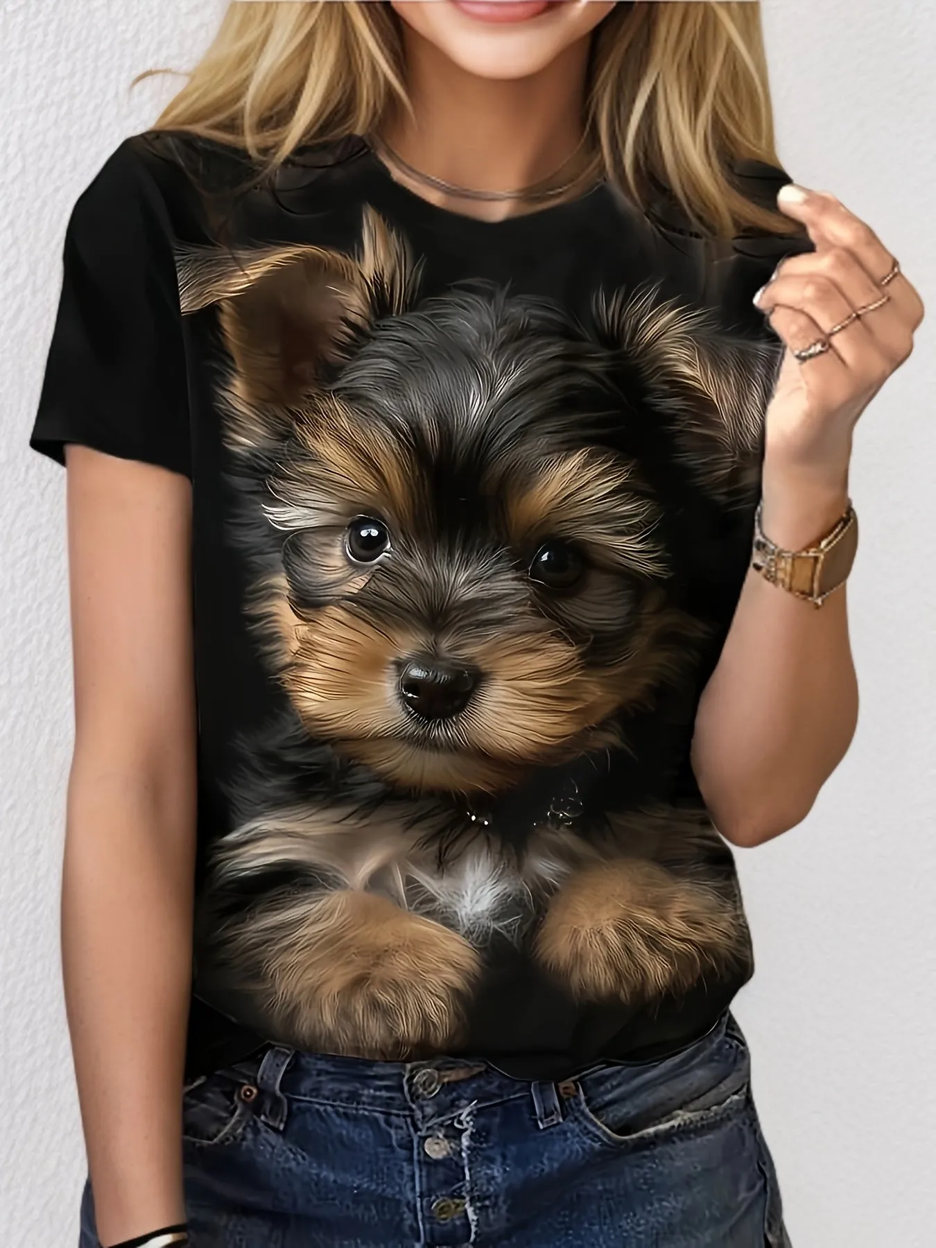 Cute Puppy Print Tee Perfect for Spring  Summer Fashion