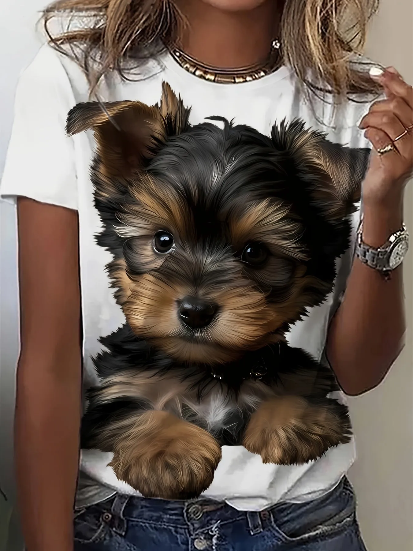 Cute Puppy Print Tee Perfect for Spring  Summer Fashion