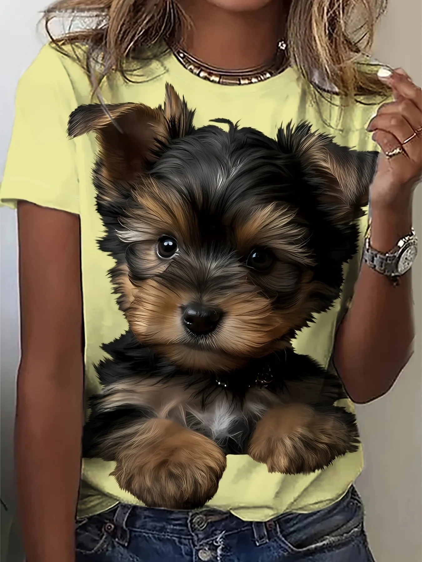 Cute Puppy Print Tee Perfect for Spring  Summer Fashion