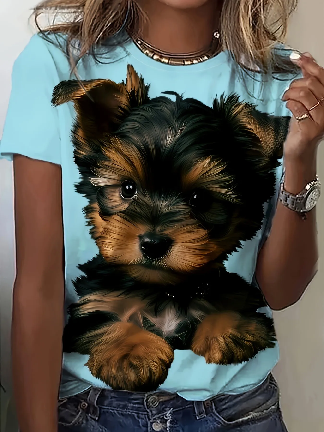 Cute Puppy Print Tee Perfect for Spring  Summer Fashion