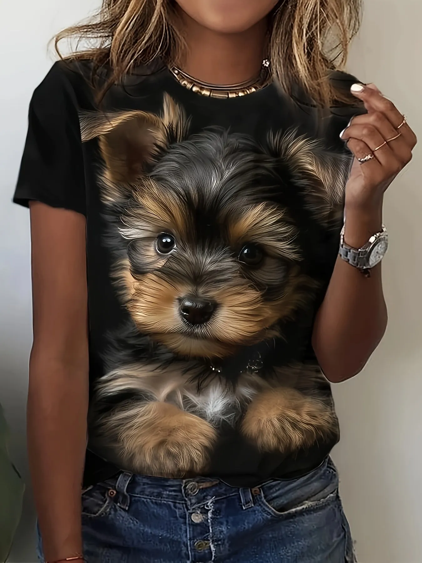 Cute Puppy Print Tee Perfect for Spring  Summer Fashion