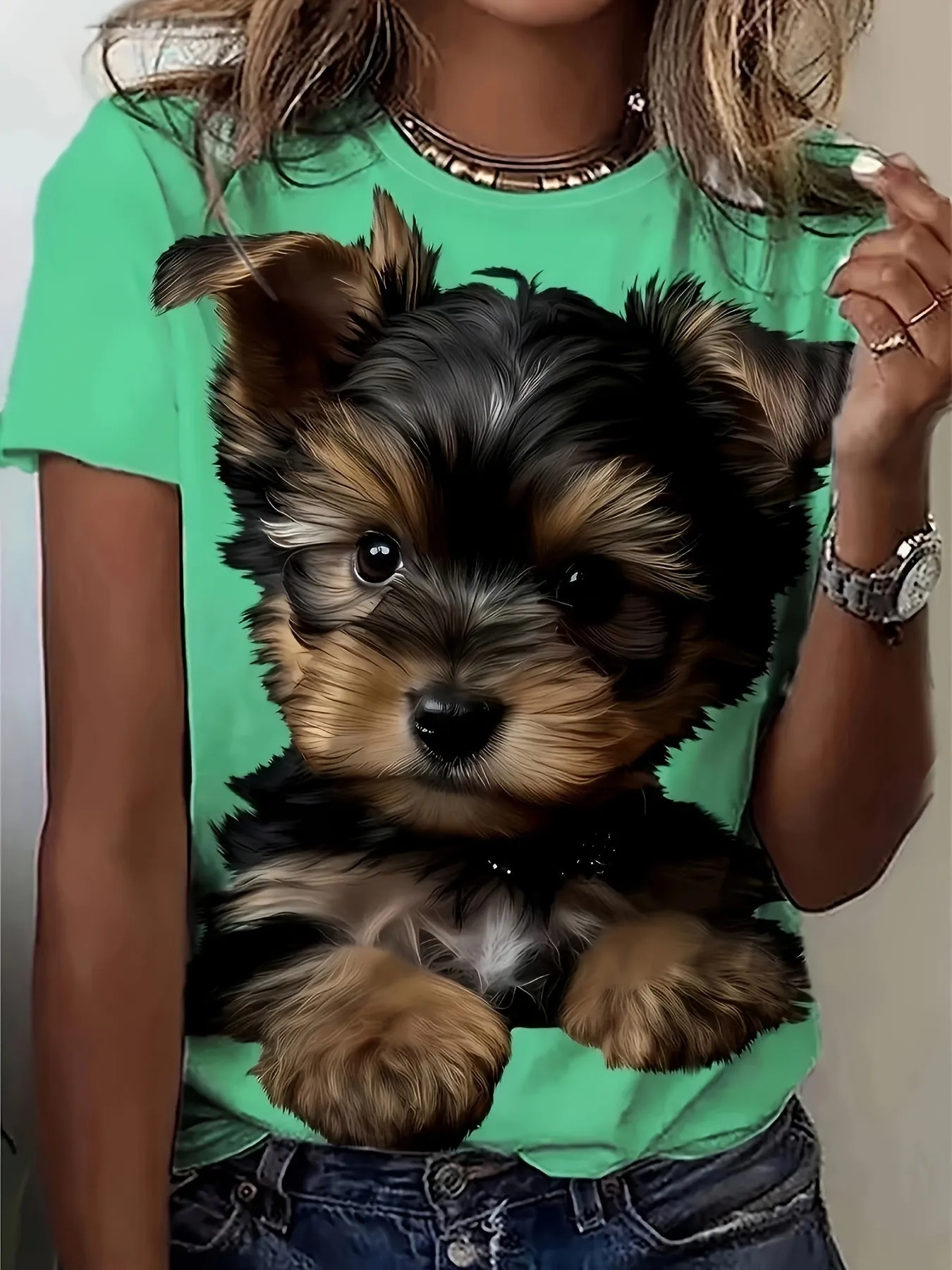 Cute Puppy Print Tee Perfect for Spring  Summer Fashion