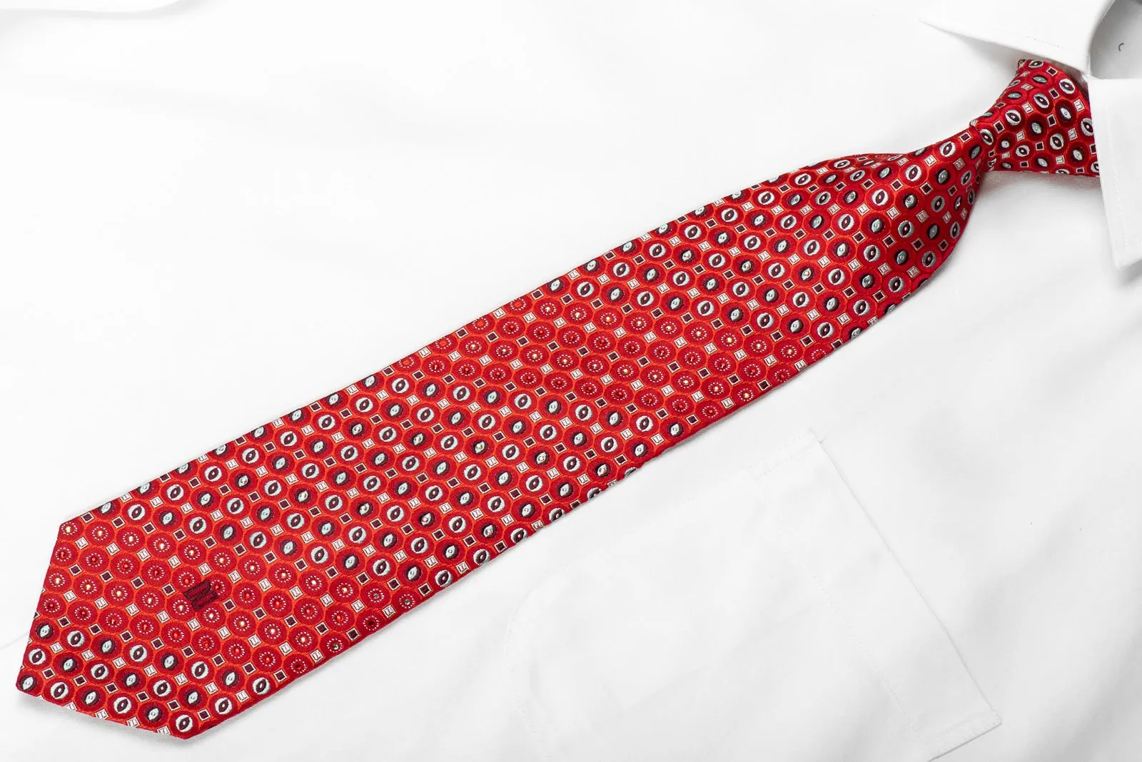 Daks Men's Crystal Rhinestone Silk Necktie Geometric On Red With Sparkles