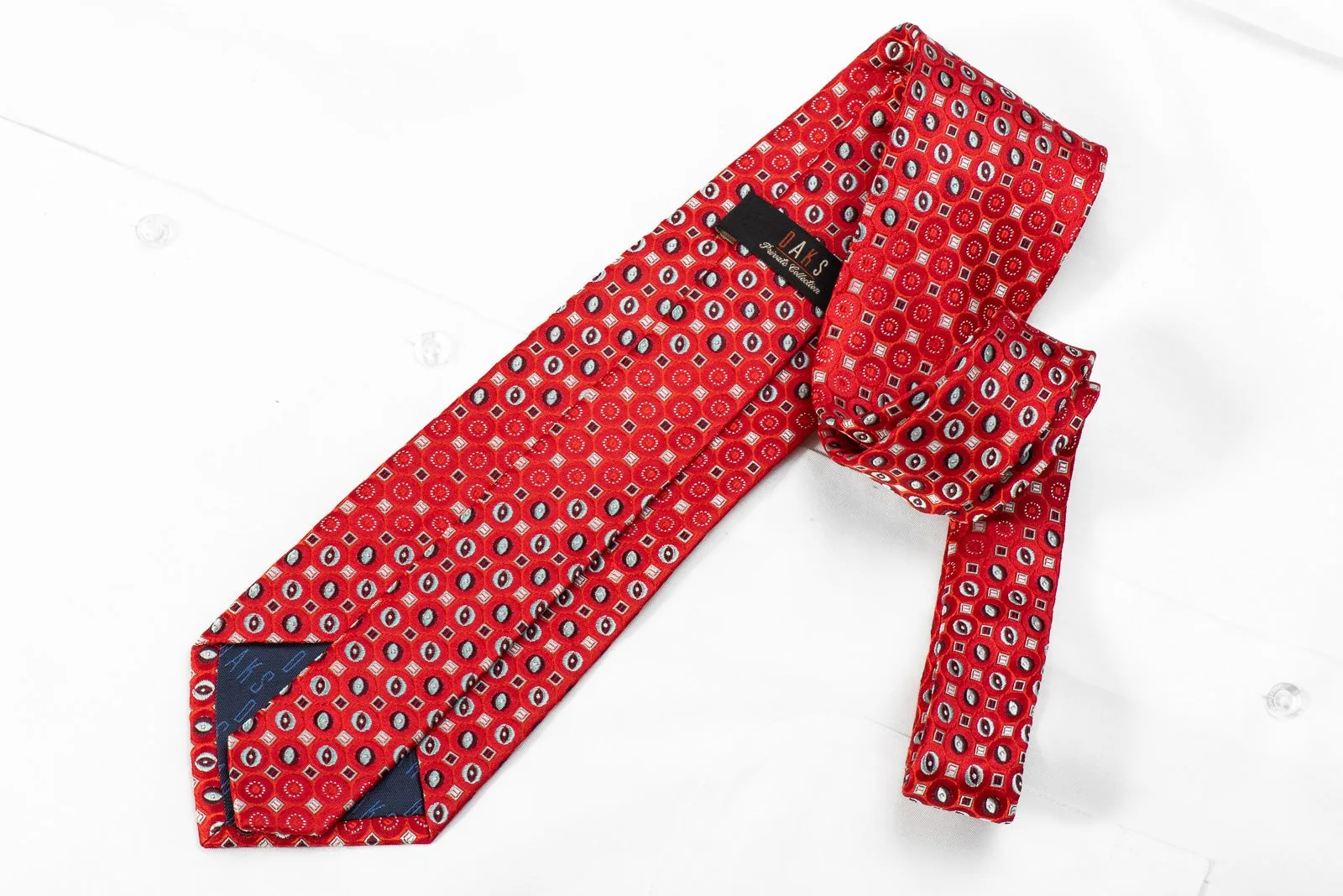 Daks Men's Crystal Rhinestone Silk Necktie Geometric On Red With Sparkles