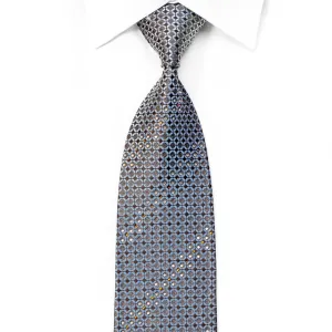 Daniel Hechter Men's Rhinestone Silk Necktie Blue Geometric On Brown With Silver Sparkles