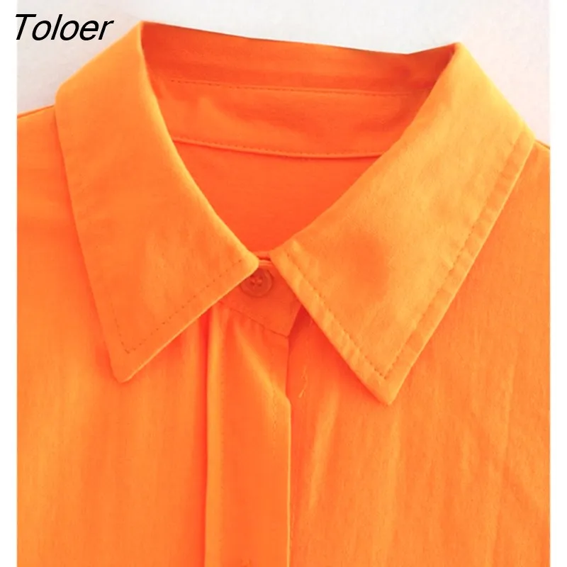 deanwangkt Women Fashion Oversize Orange Linen Shirt Office Lady Long Sleeve Split Business Blouse Roupas Chic Blusas Tops LS980