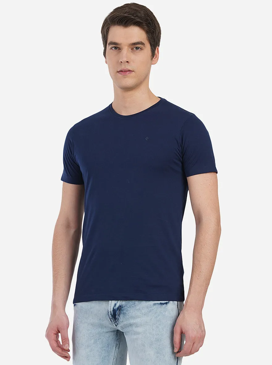 Dress Blue Solid Slim Fit T-Shirt | Greenfibre