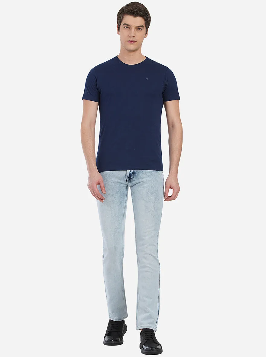 Dress Blue Solid Slim Fit T-Shirt | Greenfibre