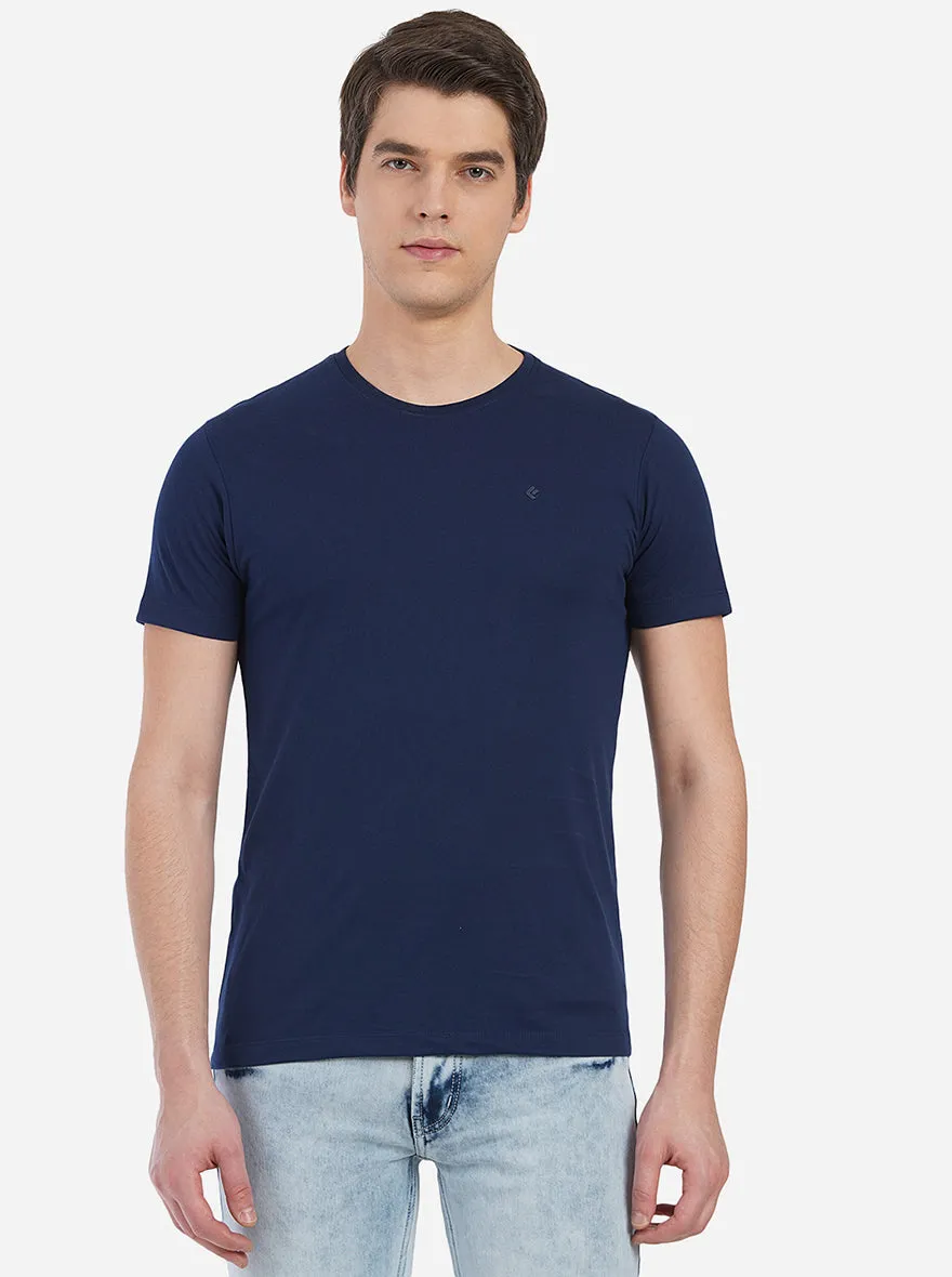 Dress Blue Solid Slim Fit T-Shirt | Greenfibre