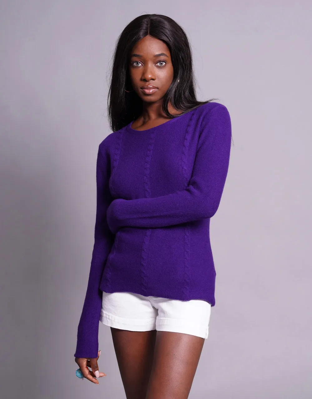 Everyday Cable Sweater in Purple