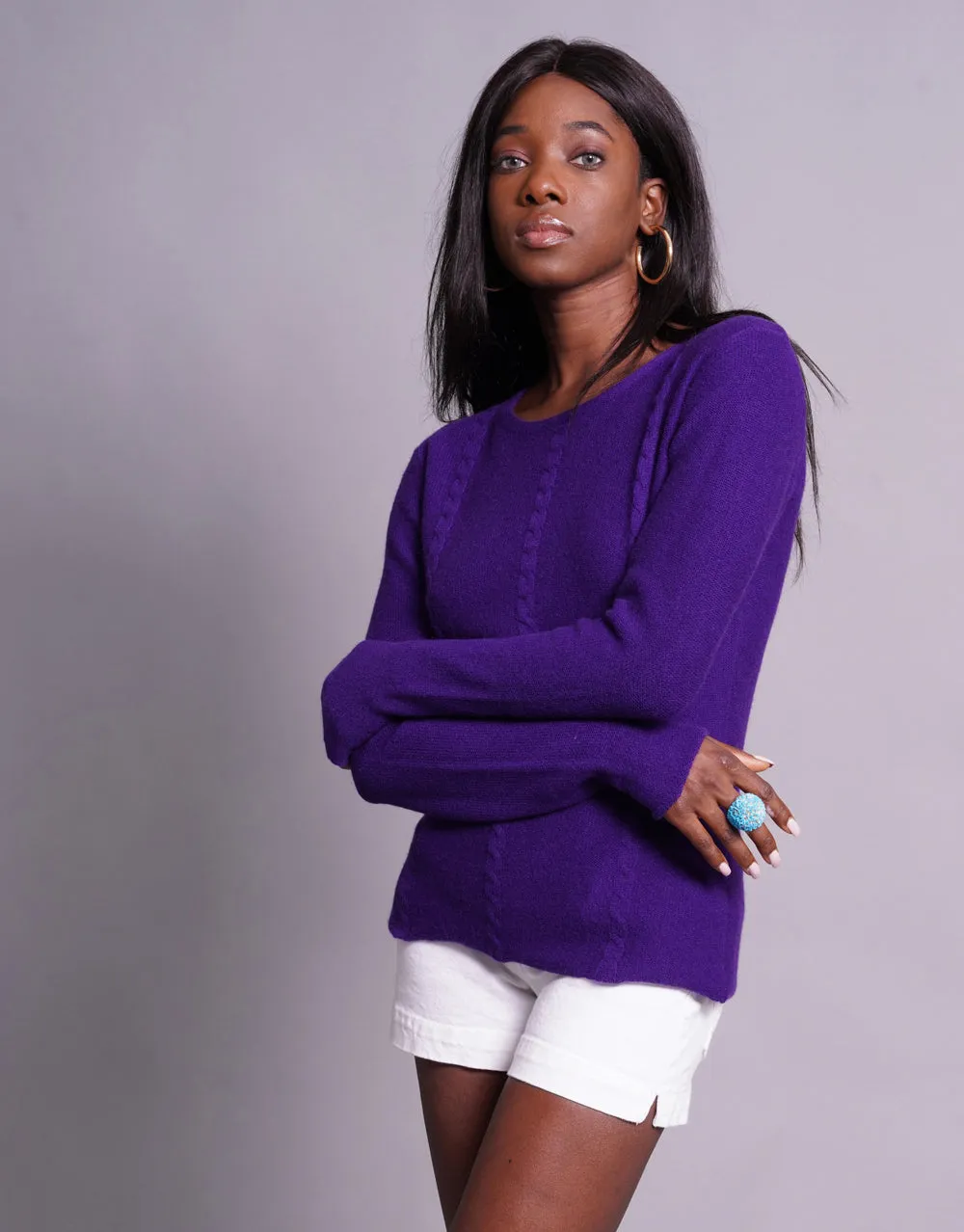 Everyday Cable Sweater in Purple