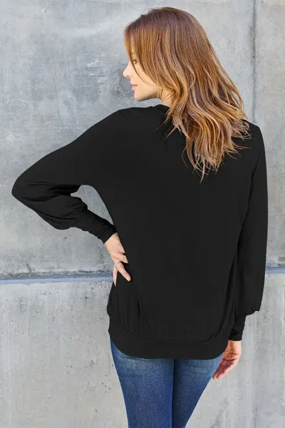 Explore More Collection - Basic Bae Full Size V-Neck Lantern Sleeve Blouse