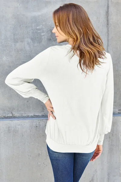 Explore More Collection - Basic Bae Full Size V-Neck Lantern Sleeve Blouse