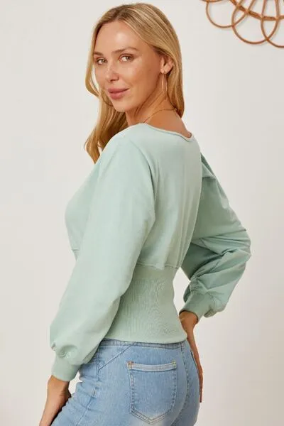 Explore More Collection - Boat Neck Lantern Sleeve Blouse