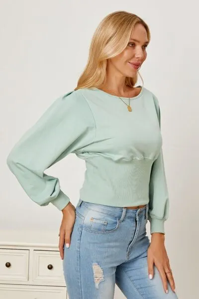 Explore More Collection - Boat Neck Lantern Sleeve Blouse