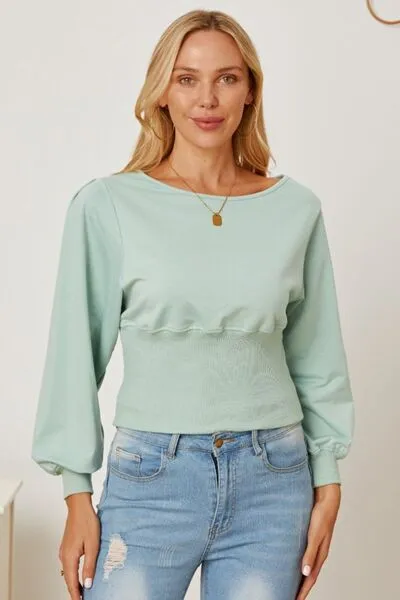 Explore More Collection - Boat Neck Lantern Sleeve Blouse