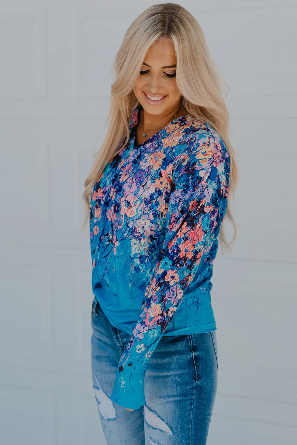 Floral V-Neck Long Sleeve Top