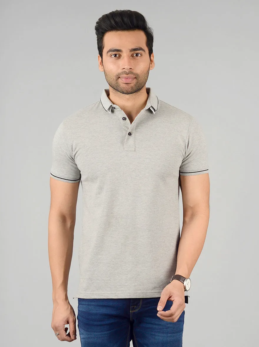 Frost Grey Solid Slim Fit Polo T-shirt | JadeBlue