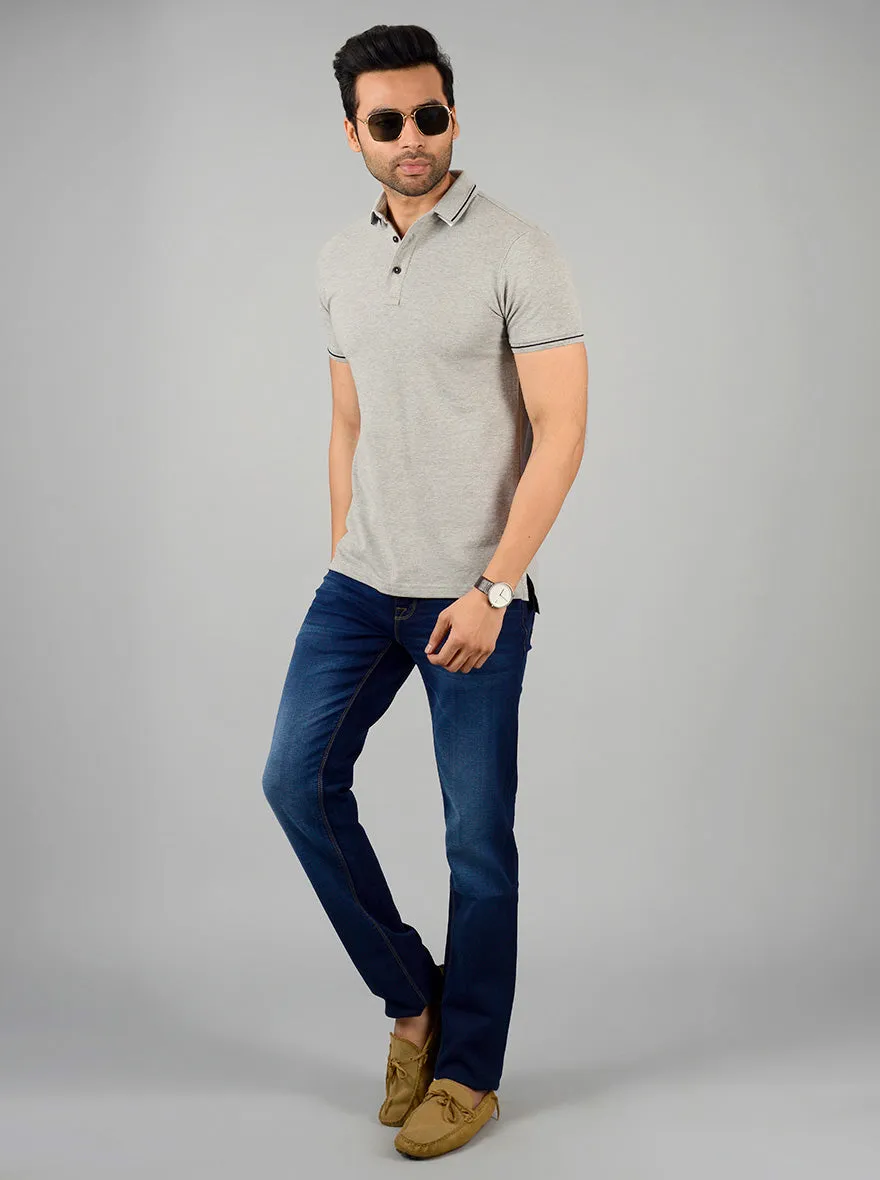 Frost Grey Solid Slim Fit Polo T-shirt | JadeBlue