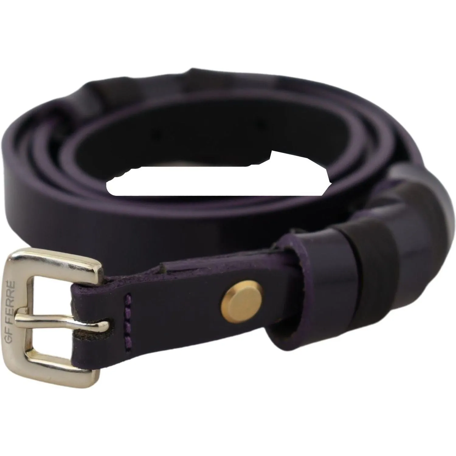 GF Ferre Chic Black Leather Belt with Chrome Silver Tone Buckle