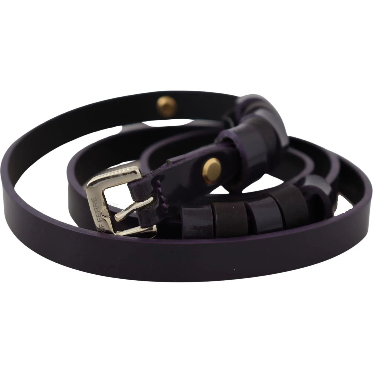 GF Ferre Chic Black Leather Belt with Chrome Silver Tone Buckle