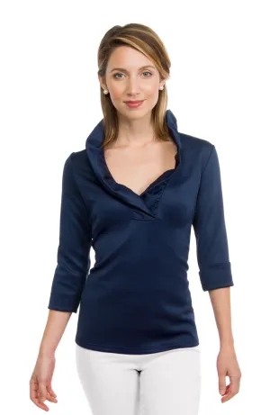 Gretchen Scott Ruff Neck Jersey Top - Solid Navy