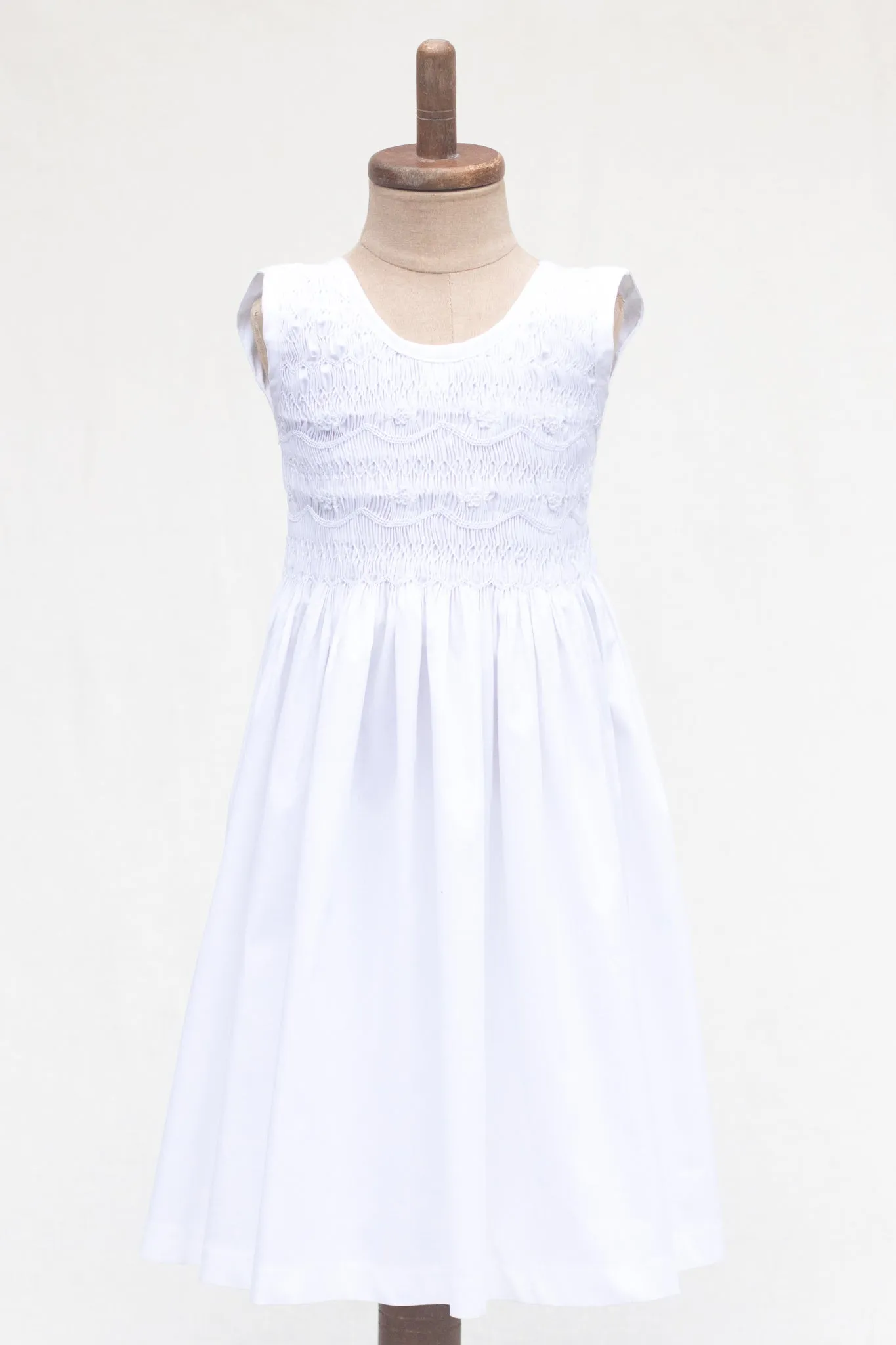 Hand-Smocked Dress, White